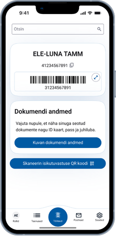 Vaade Eesti äpist isikukoodi esitamiseks triipkoodiga
